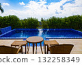 A tropical resort with a blue sky and ocean view on the terrace of a luxury hotel villa with a private pool (Miyakojima, Okinawa Prefecture) 132258349