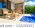 A tropical resort with a blue sky and ocean view on the terrace of a luxury hotel villa with a private pool (Miyakojima, Okinawa Prefecture) 132258351
