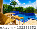 A tropical resort with a blue sky and ocean view on the terrace of a luxury hotel villa with a private pool (Miyakojima, Okinawa Prefecture) 132258352