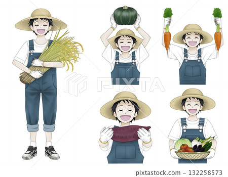 Illustration of a boy doing farm work 132258573