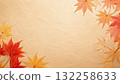 Warm autumn texture of handmade Japanese paper decorated with autumn leaves 132258633