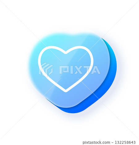 Heart button glassmorphism effect vector icon, love symbol transparent blur glass button, UI UX interface, user software 132258643