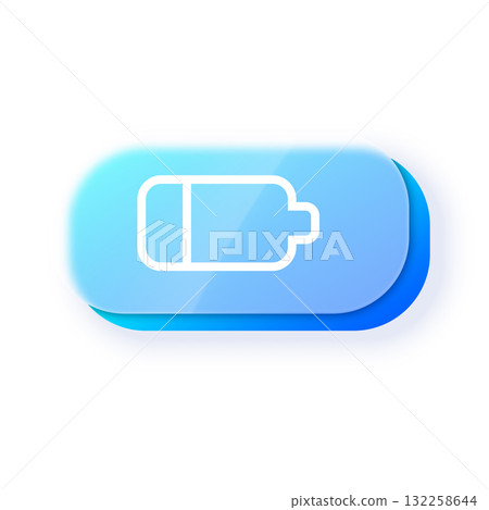Charging battery blue gradient glowing button glassmorphism effect vector icon, electric power charge tech app indicator 132258644