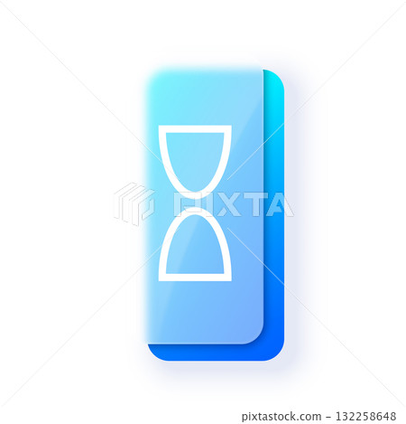 Blue rectangular icon in glasmorphic style with a white hourglass symbol. Blue rectangular icon in glasmorphic style with a white hourglass symbol. 132258648