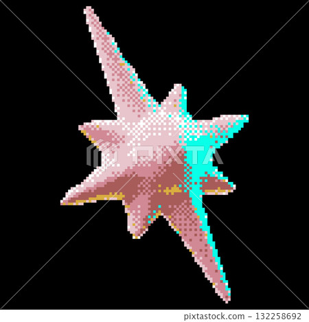 Pink star shape pixel art, Y2K space symbol liquid surface holographic reflection, retro 8 bit video game sparkle star 132258692