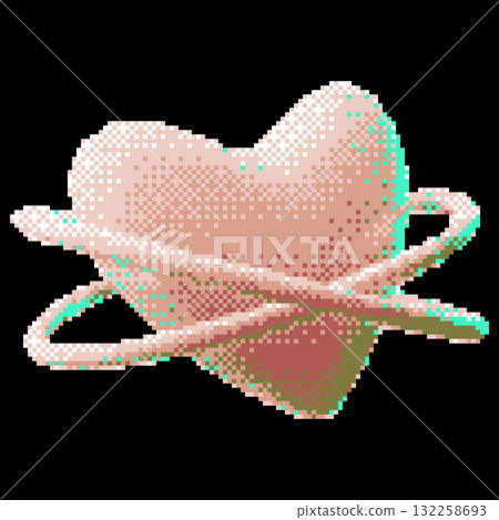 Pixelated pink heart with two rings on a black isolated background, glow effect, Y2K. Pixelated pink heart with two rings on a black isolated background, glow effect, Y2K. 132258693