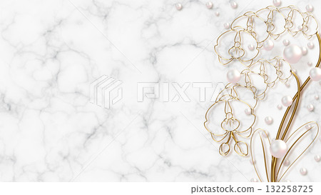 大理石背景與金蘭花和珍珠 大理石背景與金蘭花和珍珠 132258725