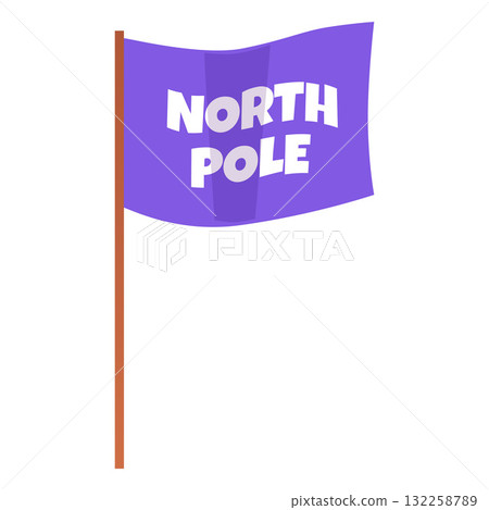 Blue waving flag North Pole text flat vector icon, canvas flag on flagpole, Arctic exploration, Polar expedition banner 132258789