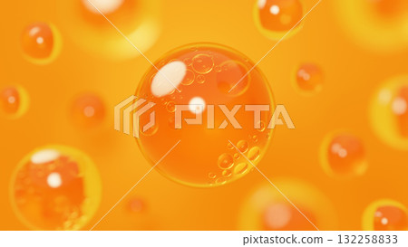 Multiple water droplets on an orange background. Gel. Background material. 3D (landscape). Multiple water droplets on an orange background. Gel. Background material. 3D (landscape). 132258833