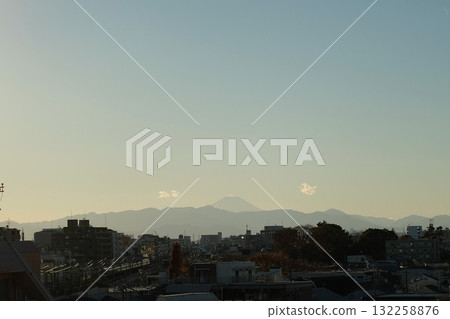 Mount Fuji as seen from the rooftop garden at Kyodo Corti in Tokyo 132258876