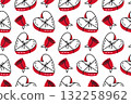 Seamless pattern of red roses and heart boxes on white background. Doodle design 132258962