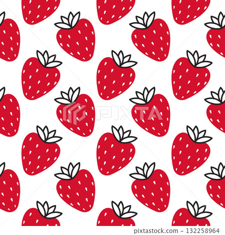 Strawberry seamless pattern. Red and black berry trendy flat style. 132258964
