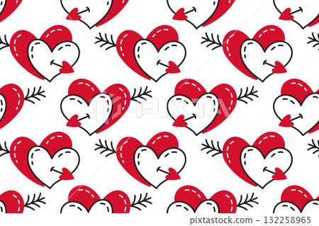 Seamless pattern with red and white hearts on white background. Flat vector style Seamless pattern with red and white hearts on white background. Flat vector style 132258965
