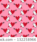 Seamless pattern with red and white hearts on pink background. Flat vector style 132258966