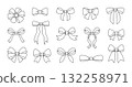 Set of various bows, black and white doodle, gift ribbons. Hand drawn trendy line art style. 132258971