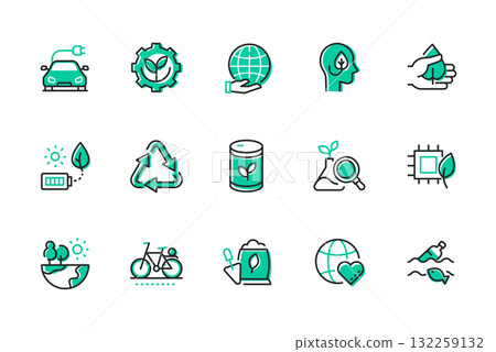 Ecology - set of line design style icons 132259132