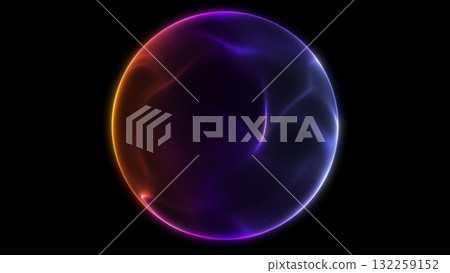 Minimal blue glowing sphere with soft digital reflections and smooth luminous motion on dark background. Abstract design. 132259152