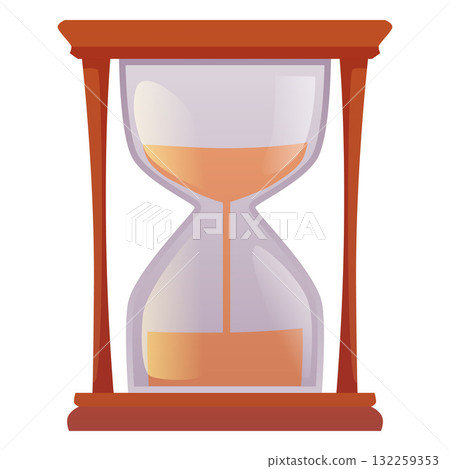 An hourglass with a wooden frame and a glass bulb filled with sand. 132259353