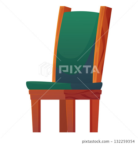 Wooden chair with green seat and back upholstery, isolated on white background. 132259354