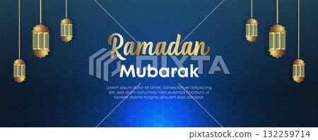 Ramadan Kareem Web Background Super Sale Banner with Podium for Display of product. Ramadan Mega Big Sale Promotion Poster and Social Media Post. Islamic Special Offer Promotion Banner Design Template 132259714