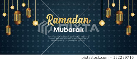 Ramadan Kareem Web Background Super Sale Banner with Podium for Display of product. Ramadan Mega Big Sale Promotion Poster and Social Media Post. Islamic Special Offer Promotion Banner Design Template 132259716