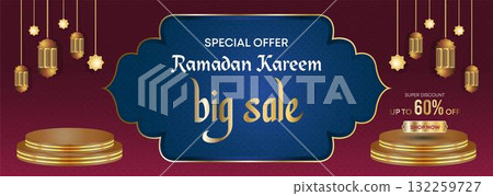 Ramadan Kareem Web Background Super Sale Banner with Podium for Display of product. Ramadan Mega Big Sale Promotion Poster and Social Media Post. Islamic Special Offer Promotion Banner Design Template Ramadan Kareem Web Background Super Sale Banner with Podium for Display of product. Ramadan Mega Big Sale Promotion Poster and Social Media Post. Islamic Special Offer Promotion Banner Design Template 132259727