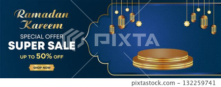 Ramadan Kareem Web Background Super Sale Banner with Podium for Display of product. Ramadan Mega Big Sale Promotion Poster and Social Media Post. Islamic Special Offer Promotion Banner Design Template Ramadan Kareem Web Background Super Sale Banner with Podium for Display of product. Ramadan Mega Big Sale Promotion Poster and Social Media Post. Islamic Special Offer Promotion Banner Design Template 132259741