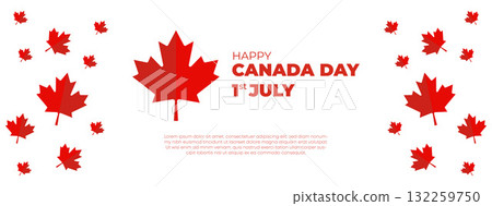 Canada Independence Day Long Greeting Celebration Banner. Happy Canada Day Web Banner Background with Red Maple Leaf. First of July Canada Day National Patriotic Holiday Post Vector Illustration Canada Independence Day Long Greeting Celebration Banner. Happy Canada Day Web Banner Background with Red Maple Leaf. First of July Canada Day National Patriotic Holiday Post Vector Illustration 132259750