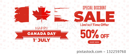 Canada Day Sale Web Banner. Happy Canada Independence Day Mega Big Sale Banner Background Illustration. Canada Day Weekend Promotion Discount Banner. First of July Holiday Special Offer Template Canada Day Sale Web Banner. Happy Canada Independence Day Mega Big Sale Banner Background Illustration. Canada Day Weekend Promotion Discount Banner. First of July Holiday Special Offer Template 132259768