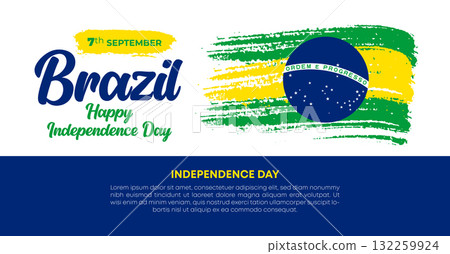 Brazil Independence Day 7 September. Independence Day Web Banner Background With Brazil Flag. Happy Brazil National Holiday Freedom Day Template For Brochure, Cover, Poster, Header, Invitation Card 132259924