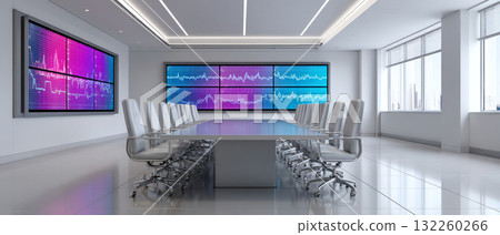A modern space with a focus on technology and data visualization. The room is well-lit with natural light coming through large . A modern space with a focus on technology and data visualization. The room is well-lit with natural light coming through large . 132260266