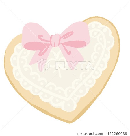 Heart cookie with lace icing and pink bow illustration pastel coquette Christmas dessert clipart kawaii bakery art hand drawn for cards wrapping paper and crafts 132260688