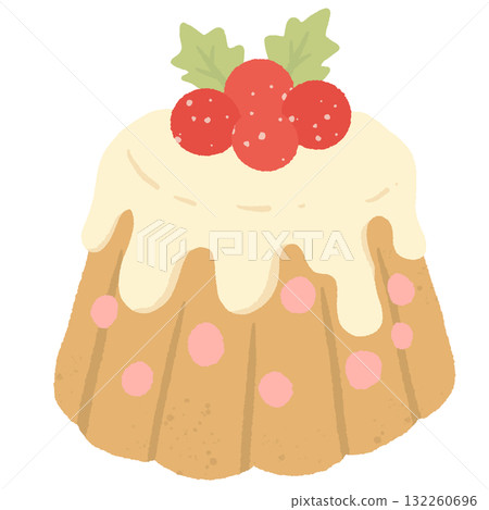Christmas pudding with holly berries illustration pastel coquette dessert clipart kawaii bakery art hand drawn for cards crafts and holiday projects 132260696
