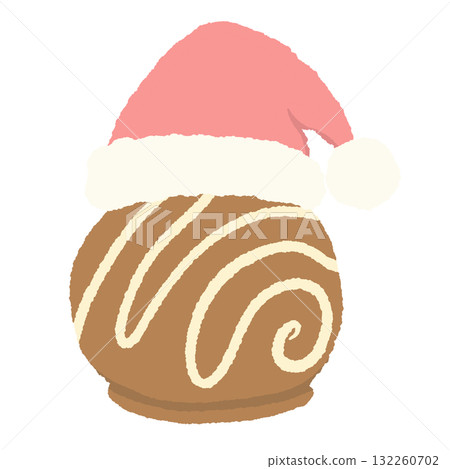 Chocolate truffle with Santa hat illustration pastel coquette Christmas dessert clipart kawaii candy art hand drawn for cards invitations and crafts 132260702