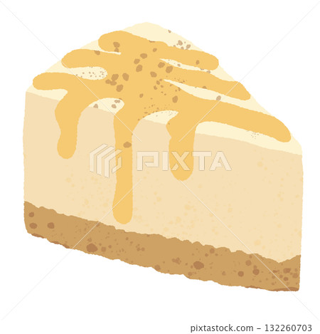 Cheesecake slice with caramel drizzle illustration pastel coquette Christmas dessert clipart kawaii bakery art hand drawn for cards and stickers 132260703