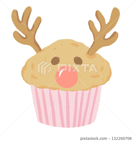 Cute reindeer cupcake illustration pastel coquette Christmas dessert clipart kawaii bakery art hand drawn for holiday cards stickers and planners 132260706