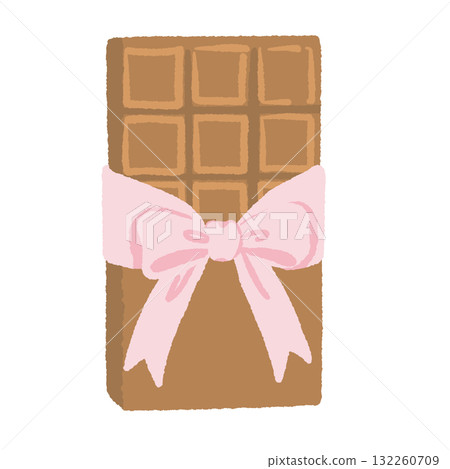 Chocolate bar with pink bow illustration pastel coquette Christmas dessert clipart kawaii candy art hand drawn for cards stickers and holiday designs 132260709