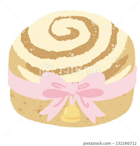 Cinnamon roll with pink bow illustration kawaii pastel coquette Christmas dessert clipart bakery aesthetic hand drawn for cards stickers and planners 132260712