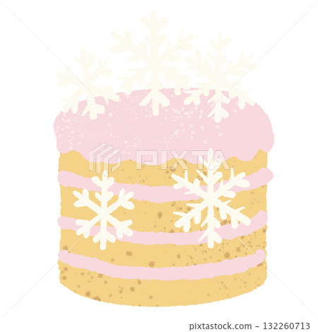 Pastel pink snowflake cake illustration kawaii coquette Christmas dessert clipart hand drawn winter bakery aesthetic art for cards stickers and crafts 132260713