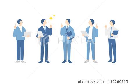 問題解決的男性商業團隊的全身插圖集 問題解決的男性商業團隊的全身插圖集 132260765