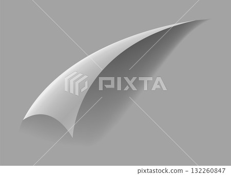 Curled paper corner. Curve page corner, page edge curl and bent paper sheet with realistic shadow. Paper corner fold isolated on white background 132260847