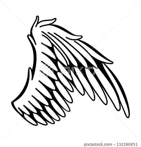 Wings sketch. Stylized birds wings. Hand drawn contoured stiker wing in open position. Vector design elements in coloring style Wings sketch. Stylized birds wings. Hand drawn contoured stiker wing in open position. Vector design elements in coloring style 132260851