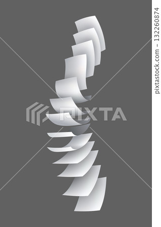 Falling paper sheets. Set of flying curved leaves of paper. Vector loose soar of notes with curled edges. Fly scattered notes, empty chaotic paperwork 132260874