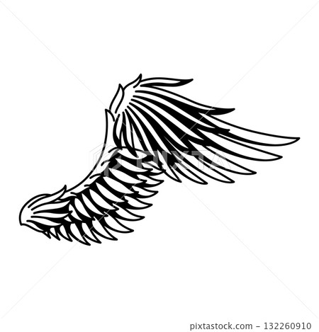 Wings sketch. Stylized birds wings. Hand drawn contoured stiker wing in open position. Vector design elements in coloring style Wings sketch. Stylized birds wings. Hand drawn contoured stiker wing in open position. Vector design elements in coloring style 132260910