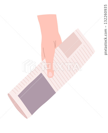 Cartoon newspaper in hand. Morning press and news journals folded and opened, business man hand with paper journal, daily news concept. Vector illustration 132260935