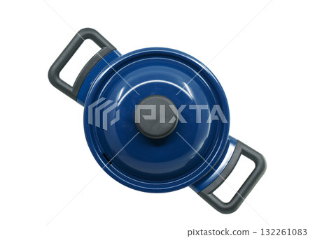 Blue stainless steel cooking pot isolated on white background Blue stainless steel cooking pot isolated on white background 132261083