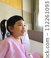Smiling Young Girl Patient in Pink Hospital Gown Showing Hope and Strength in Recovery 132261093