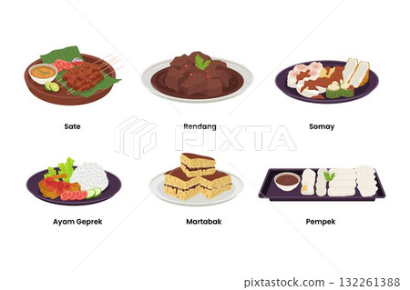 A Collection of Indonesian Traditional Food and Cuisine Illustrations A Collection of Indonesian Traditional Food and Cuisine Illustrations 132261388