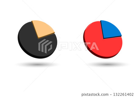 3D Pie chart icon circle divided into parts statistical diagram vector illustration. 3D render. 132261402