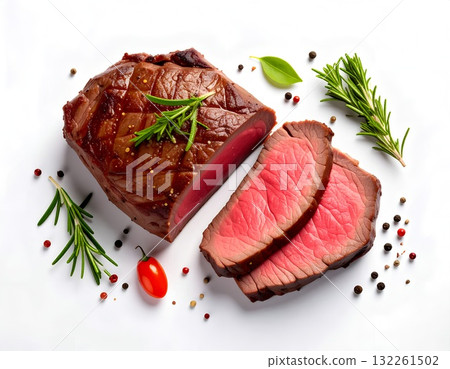 白色背景的烤牛肉 132261502